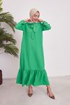 Etek Fırfırlı Fular Yaka Elbise-Yeşil
