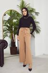 Bel Lastik Detaylı Bol Pantolon-Karamel