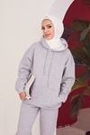 Kapüşonlu Kanguru Cepli Sweatshirt-Gri