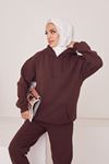 Kapüşonlu Kanguru Cepli Sweatshirt-Kahve