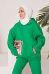 Kapüşonlu Kanguru Cepli Sweatshirt-Yeşil