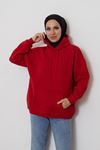 Kapüşonlu Kanguru Cepli Sweatshirt-Kırmızı