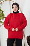 Bisiklet Yaka Sweatshirt-Kırmızı