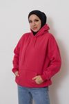 Kapüşonlu Kanguru Cepli Sweatshirt-Fuşya