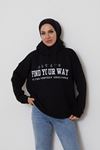 Baskılı Üç İplik Sweatshirt-Siyah