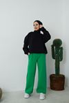 Bel Lastikli Paça Düz Pantolon-Yeşil