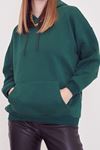 Kapüşonlu Kanguru Cepli Sweatshirt-Zümrüt Yeşil