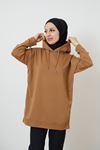 Kapüşonlu Sweatshirt-Taba