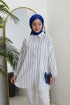Kol Lastikli Çizgili Tunik-İndigo