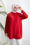 Keten Düğmeli Tunik-Kırmızı