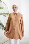 Keten Düğmeli Tunik-Camel