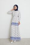 Desenli Keten Elbise-Saks