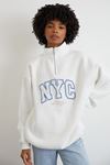 Önü Fermuarlı Sweatshirt-Ekru