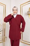 Yan Bağlamalı Pantolonlu Takım-Bordo