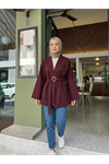 Geniş Manşet Kuşak Detay Ceket-Bordo