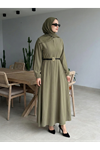 Parçalı Toka Detay Elbise-Haki
