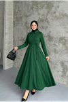 Yaka Fermuar Detay Elbise-Zümrüt Yeşili