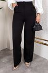 Bel Lastik Düz Paça Büyük Beden Pantolon-Siyah