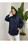 Yaka Detay Saten Tunik-Lacivert
