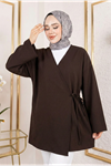 Yan Bağlamalı Atlas Tunik-Kahve