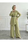 Omuz Aksesuar Pile DetayPantolonlu Takım-YAĞ YEŞİLİ