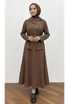 Çapraz Düğmeli Etekli Takım-Kahve
