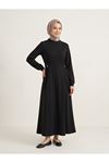 Kuşak Toka Detay Elbise-Siyah