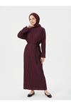 Pilise Dokulu Kemer Detay Elbise-Bordo