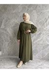 Önden Bağlamalı Aksesuar Detay İkili Elbise-Haki