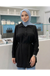 Ön Roba Detaylı Tunik-Siyah