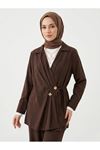 Çift Düğmeli Bağcıklı Tunik-Kahve