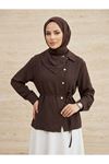 Çapraz Düğmeli Tunik-Kahve