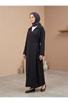 Yakalı Yandan Bağlamalı Uzun Ceket-Siyah