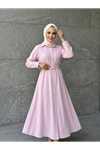 Kaplama Kemer Detay Elbise-Pembe