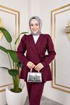 Kuşak Detay Ceketli Takım-Bordo