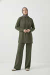 Kapşonlu Ön Parçalı Pantolonlu Takım-Haki