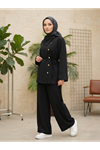 Çapraz Düğmeli Pantolonlu Takım-Siyah