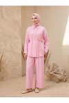 Ön Roba Detay Pantolonlu Takım-Pembe