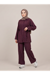 Takma Manşet Pantolonlu Takım-Bordo