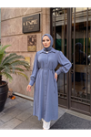 Yakalı Uzun Kupra Tunik-İndigo