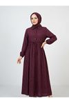 Bel Fırfır Detay Yarım Pat Elbise-Bordo