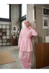 Ön Arka Pileli Pantolonlu Takım-Pembe