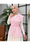 Yaka Bağlamalı Yelek-Pembe