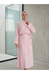 Takma Manşet Etekli Takım-Pembe