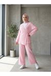 Yan Bağlamalı Müslin Takım-Pembe