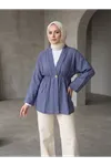Düğme Detay Çilek Hırka-İndigo