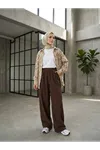Cepli Yıkamalı Pantolon-Kahve