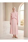 Omuz Volanlı Etekli Takım-Pembe