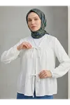 İki Bağlamalı Çilek Tunik-Ekru
