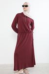 Yakalı Fermuar Detay Etekli Takım-Bordo